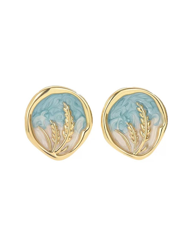 حقل أقراط مطلية بالذهب عيار 24 قيراط، بتصميم دائري أنيق على الطراز الكلاسيكي، بألوان الخزامى الذهبية المنعشة والجميلة، للنساء والفتيات. - Image 1